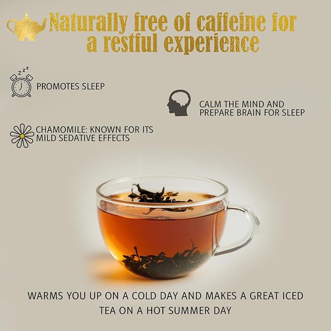 Egyptian Chamomile Tea, Organic Loose Leaf Herbal Tea – Cozy, Calming – Supports Stress Relief, Relaxation & Sleep – 4 oz Resealable Bag (Makes 50 Cups) – The Elegant Elephant