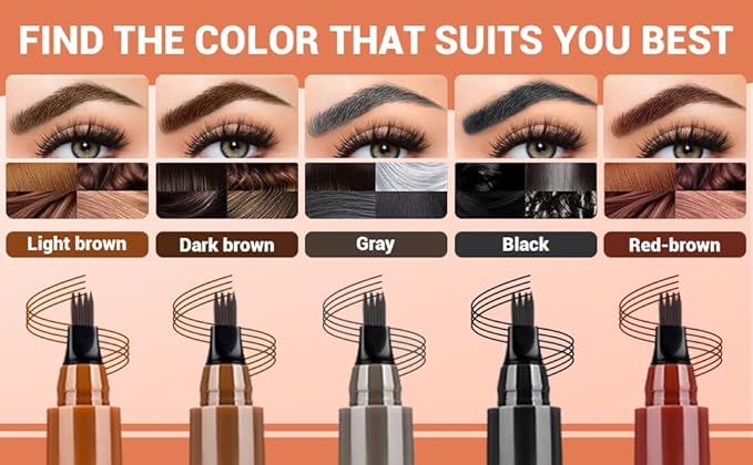 2025 New Magic Eyebrow Pencil, 3D Waterproof 4 Tipped Precise Brow Pen Microblading Eyebrow Pencil Contouring Pen Fine Stroke Microblading Creates Natural (Red Brown)