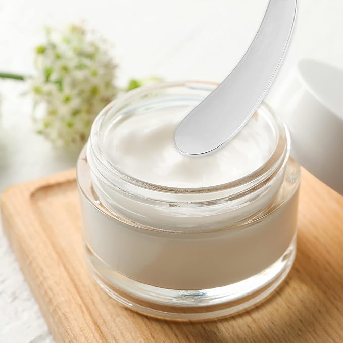 VOCOSTE 4 Pcs Makeup Spatula Mini Spoon, Eye Cream Massage Sticks Beauty Scoop, for Facial Cosmetic Face Cream, Zinc Alloy Moon Shape 2.13"x0.51", Silver Tone