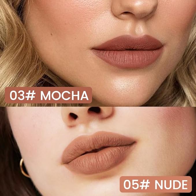 2Pcs Longwear Liquid Lip Liner Stain Marker Pen Set Long Lasting Waterproof, Mocha Nude Brown Matte Semi Permanent 24 Hour Lip Liner and Lipstick Combo, Color Stay Lipliner All Day Lips Stain peel off