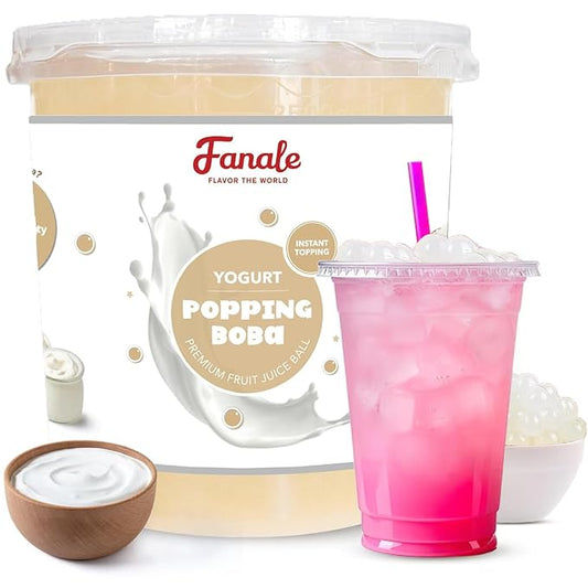 Fanale Yogurt Popping Boba Pearls, Vegan, Non GMO, Gluten Free, Fat Free, Perfect for Bubble Tea, Smoothies, Ice Cream, Desserts, and Beverages.