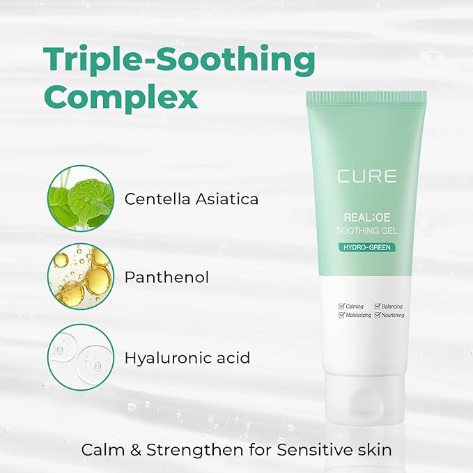 CURE Aloe Vera Gel with 90.52% Leaf Juice, Soothing & Hydrating Korean Skin Care for Sun-Exposed or Dry Skin, 5.07 fl oz, Refreshing Gel Moisturizer for Face & Body