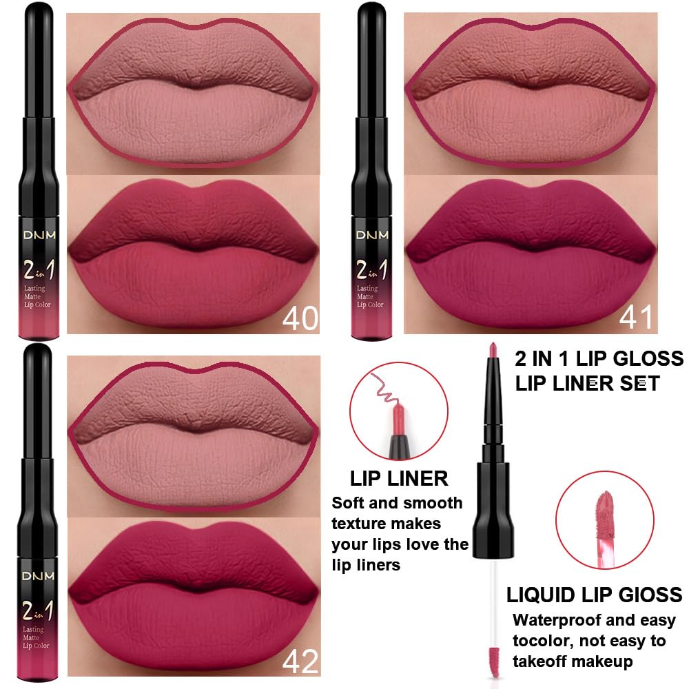 evpct 3Pcs Mauve pink Berry pink Rose red Lip Stain Paint Matte Lip Liner and Lipstick Set Long Lasting labiales matte mate larga duracion listip 24 hour a prueba de agua mate 24 horas originales