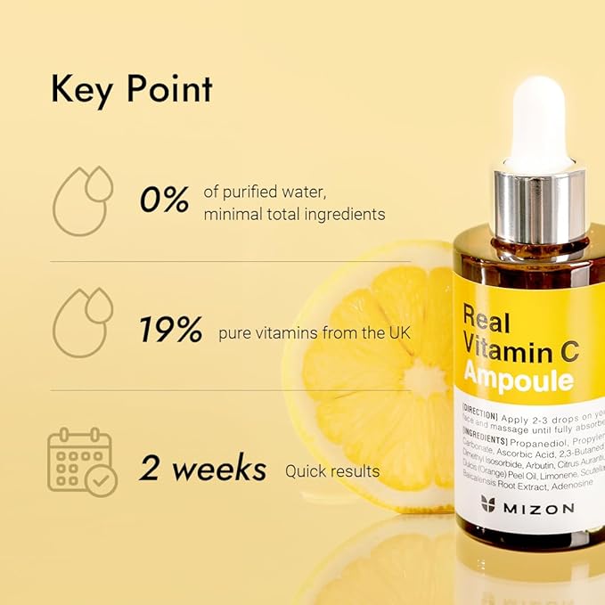 MIZON Real Vitamin C Ampoule, Pure Vitamin C, No Water Added,10 Ingredients, Nutrition, Face Moisturizer (1.01 fl oz)