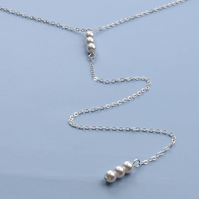 Boho Pearl Back Chain Necklace Gold Backdrop Necklace Body Chain Summer Beach Body Jewelry for Women and Girls Gifts