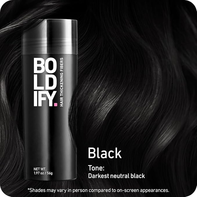 BOLDIFY Hair Fibers (56g) - Fill In Thinning and Fine Hair for an Instantly Fuller, Thicker Look - 14 Shades for Women & Men - Black