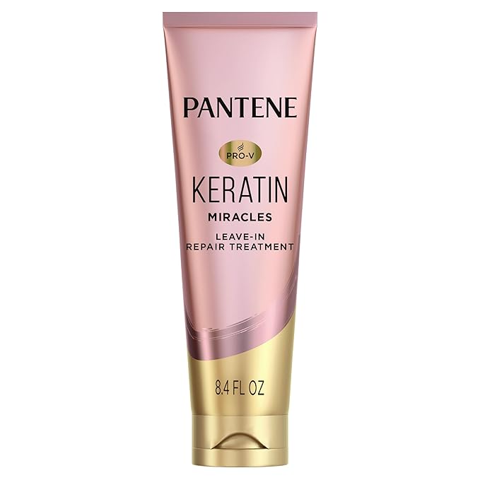 Pantene Keratin Leave-In Conditioner with Argan Oil, Protein Treatment for Dry, Damaged & Color-Treated Hair, Repairs Split Ends & Protects from Damage, Formaldehyde-Free, 8.4 Fl Oz