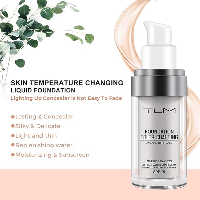 TLM Color Changing Foundation,Nude Makeup Color Changing Concealer,2Pack,All Day Flawless Moisturizing Oil Control Concealer Full Coverage Liquid Foundation Hides Lines