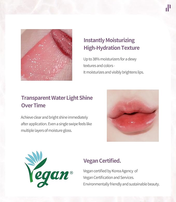 Heart Percent Dote On Mood Pure Glow Tint, Watery & Lightweight Moisturizing Lip Stain Long Lasting Liquid Lipstick 6.8g, #13. Bare Lips