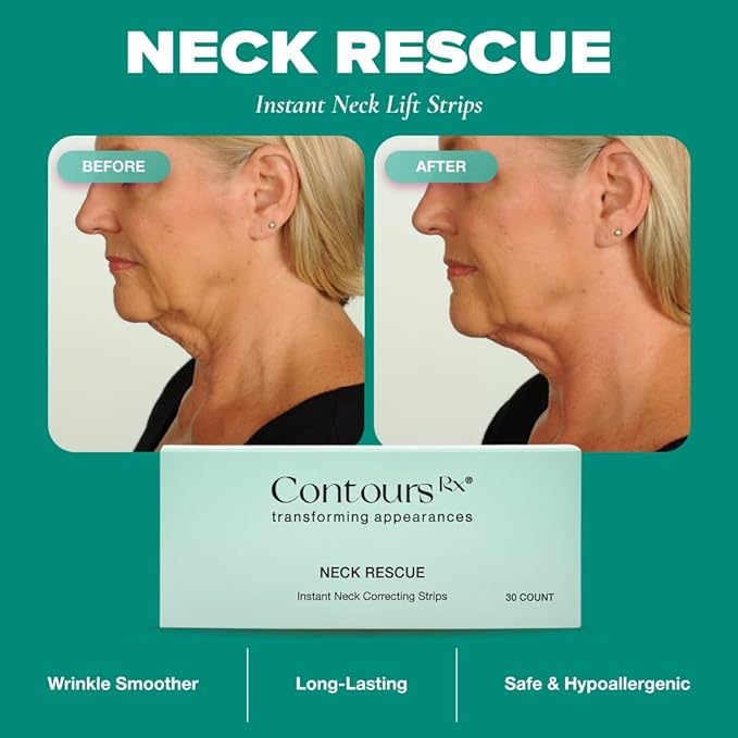Neck Rescue Instant Correcting Strips – Invisible Lift Tape for Turkey Neck, Sagging Skin, and Wrinkles | Face & NeckTape Lifting for a Smooth, Tight Neckline – Long-Lasting Hold, 30 Count