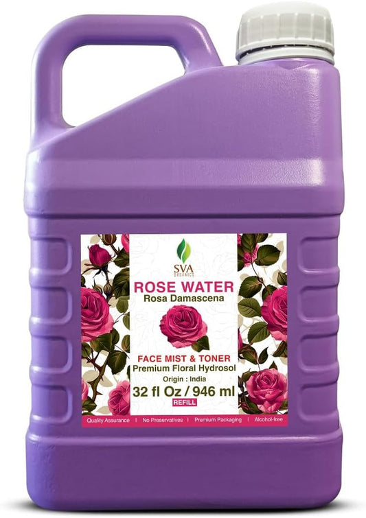 SVA Rose Water - 32 Fl oz - Refreshing Rose Water Spray for Skin Care, Skin Hydration, Bath, Soaps, Haircare & Aromatherapy