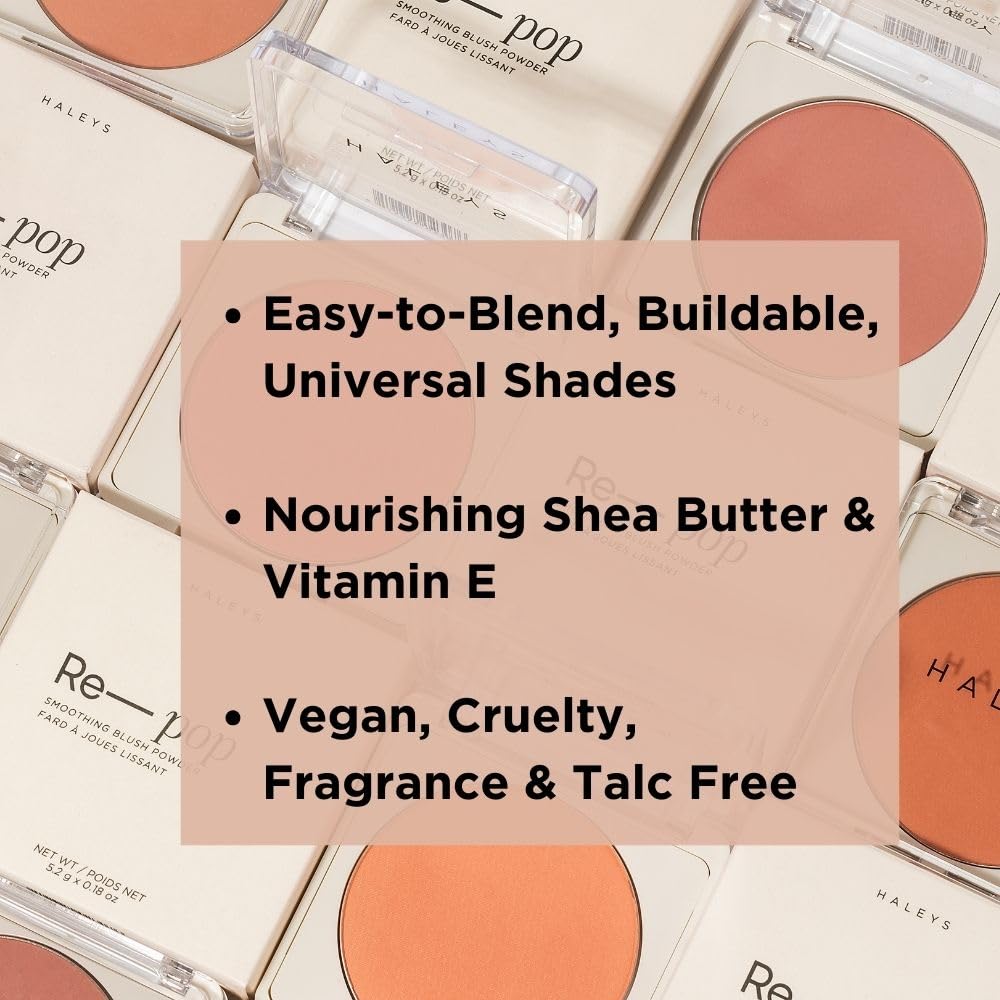 HALEYS Re-pop Smoothing Powder Blush (Sandy Cheeks) - Pigmented, Easy Blending, Longwear, Buildable, Talc-Free, V + CF