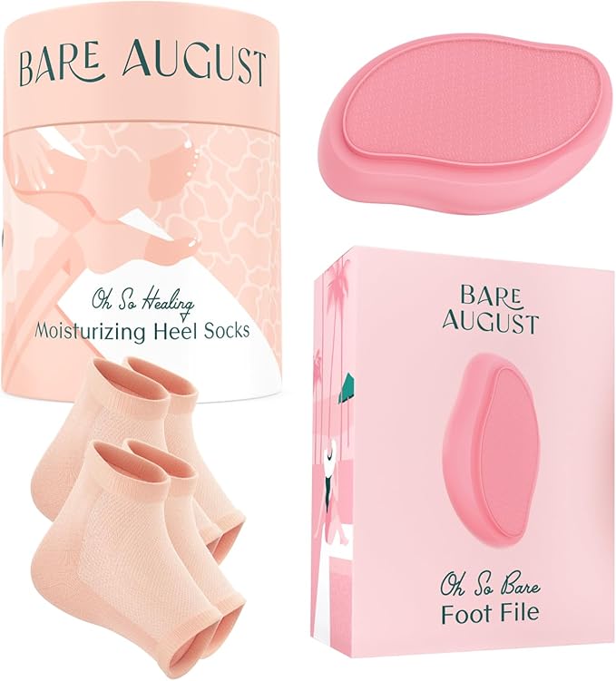 Bare August Glass Foot File & Overnight Heel Socks Bundle