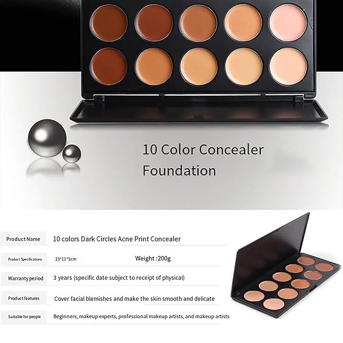 10 Shade Creamy Concealer Kit with Makeup Brush Set, 3 In 1 Professional Cream Concealer, Contour, Foundation, Color Corrector for Diminishes Appearance Dark Circles & Softens Fine Lines