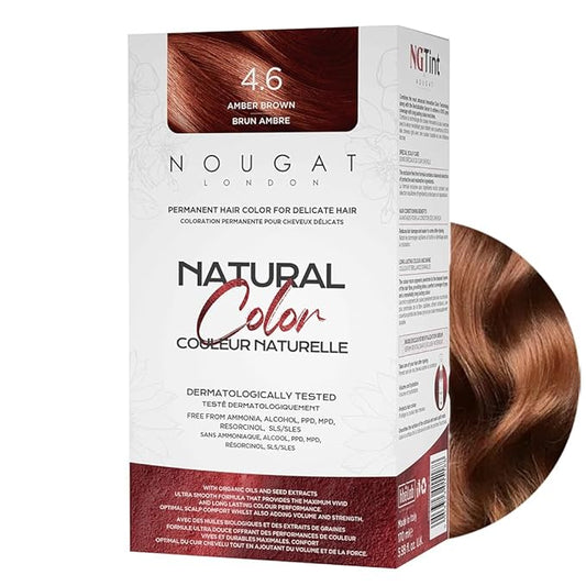 NOUGAT Amber Brown Natural Permanent Hair Color Kit,Dermatologically Tested, Ammonia & Alcohol Free, 100% Grey Coverage, Hair Mask & Essence included, Long Lasting