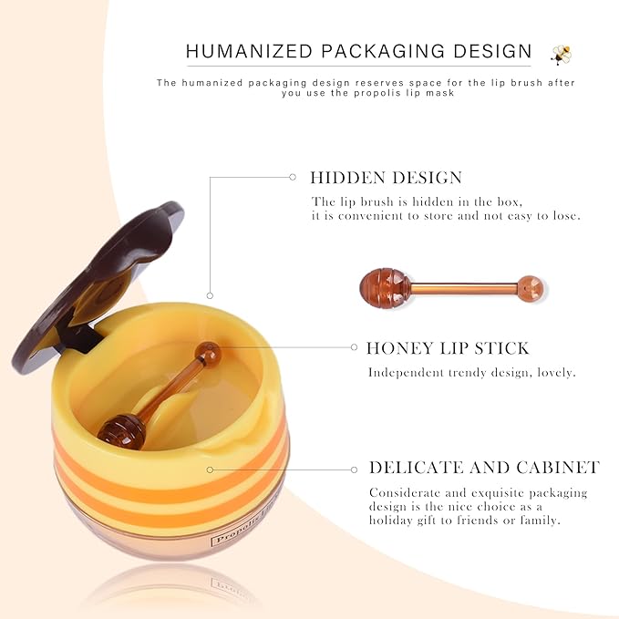 Honey Lip Balm Pot, Honey Lip Sleeping Mask Overnight 24HR Repair Lip, Moisturizing Lip Mask Honey Lip Balm Pot with Wand Hydrate Nourish Prevent Chapped Lips Lip Scrubs Exfoliator