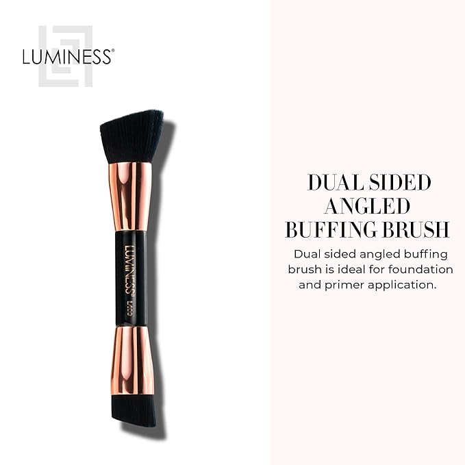 LUMINESS Dual-Sided Angled Buffing Brush - Cruelty-Free Synthetic Bristles Ideal for Foundation & Primer - Soft Fibers Gives Silky Touch on Skin & Creates Flawless Base with Perfect Finish