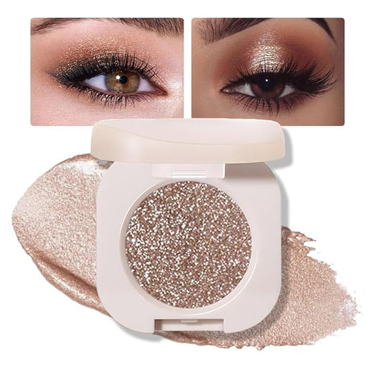 Monochrome Glitter Eyeshadow - Nude Gold Brown Shimmer Eye Shadow, Talc-Free, Paraben-Free, Cruelty-Free, Long-Lasting Single Eyeshadow Palette for Everyday & Special Occasions 10#