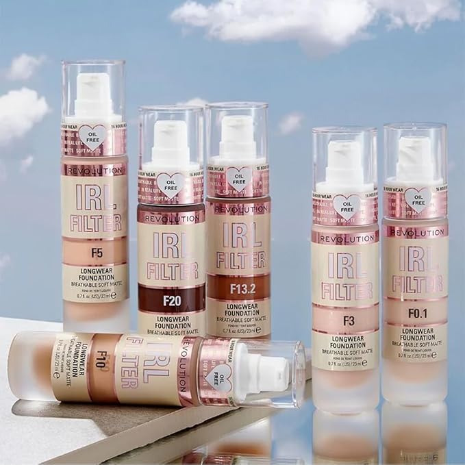 Revolution Beauty, IRL Filter Longwear Foundation, Soft & Breathable Formula, Medium to Full Coverage, Matte Finish, F3, 0.7 Fl. Oz