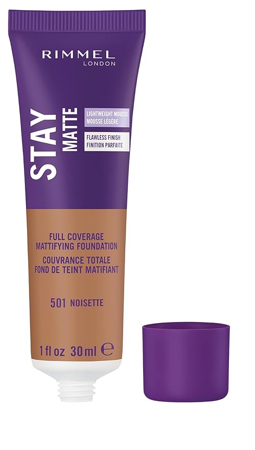 Rimmel London Stay Matte Liquid Mousse - 501 Noisette - Foundation, Lightweight, Shine Control, Oil-Free, 1oz