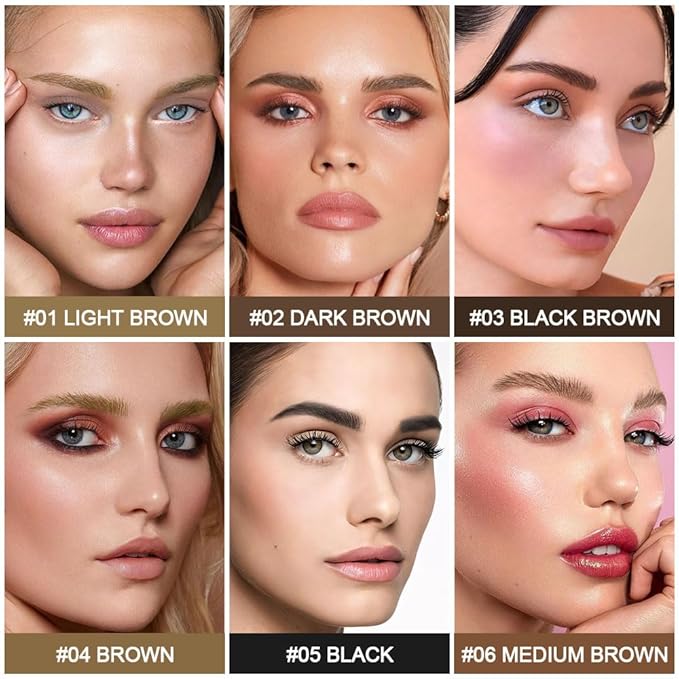 evpct Kaely 2Pcs Light Dark Brown Magic Microblading Eyebrow Contouring Pen Brow Pencil, with 4 Brush Micro-Fork-Tips Applicator, Dual-ended Eyebrow Brush, Hair Like Strokes, Natural Looking Brows