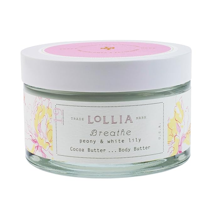 LOLLIA Breathe Body Butter, 5.5 oz. - Peony & White Lily Fragrance - Shea Butter & Cocoa Butter, Body Lotion for Women, Hydrating & Smooth Body Moisturizer