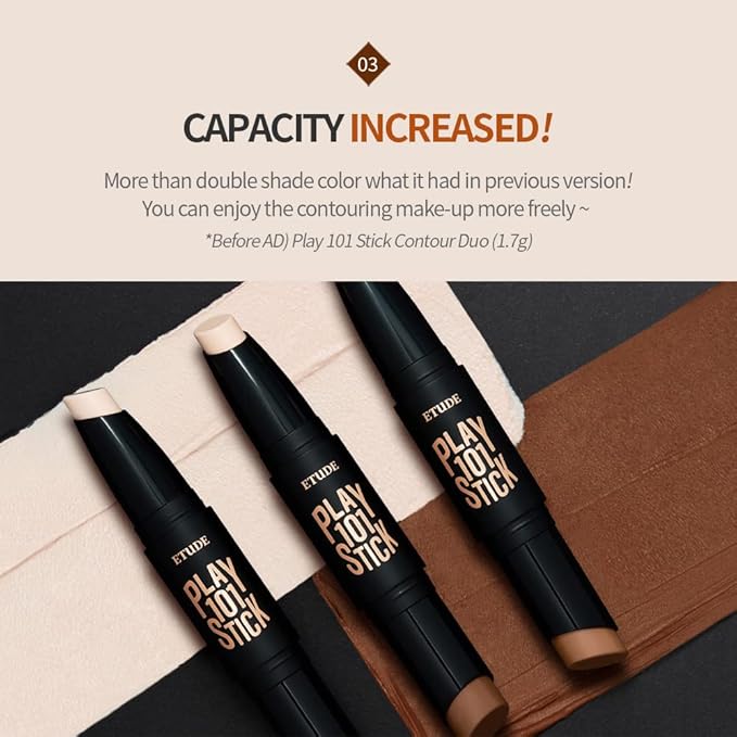 ETUDE Play 101 Stick Contour Duo #2(21AD) | Creamy Shading and Highlighter Duo for Easy Contouring Makeup | Kbeauty