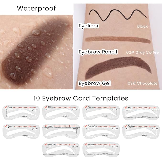 evpct Eyebrow Stencils Kit for Women Shaping, Eyebrow Shaper Makeup Kit, Eye Brow Stencil Shaper Tinting kits for Women, with Eyeliner, Eyebrows Pencil, Pomade, Brush and 10 Stencils, Kit-03 CHOCOLATE