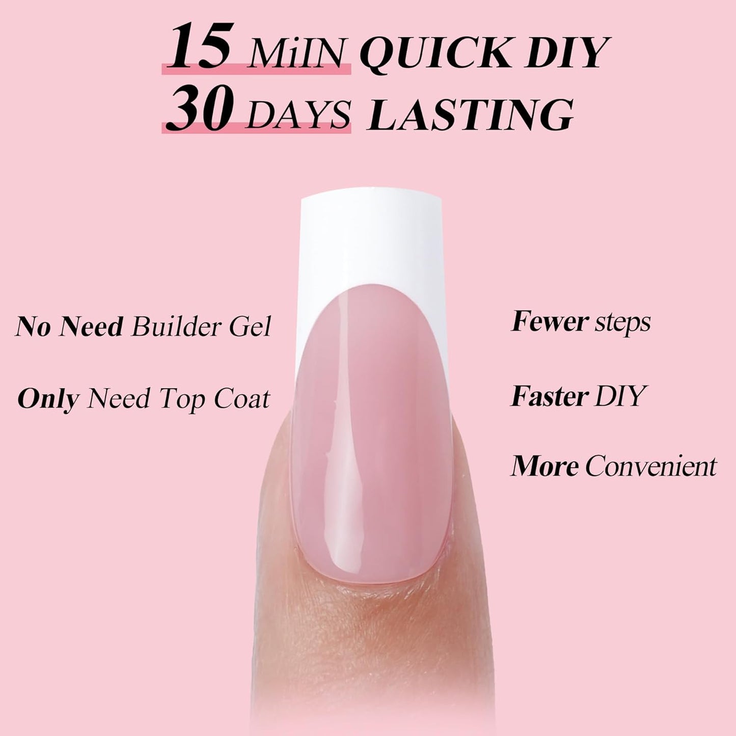 French Gel Nail Tips - Jofay Fashion French Tip Press on Nails, 10-Piece Set 320Pcs Pink long Square Nail Tips, No Need to File 3 in 1 Acrylic Fake Nails for Nail Art DIY & Nail Extension, 16 Sizes