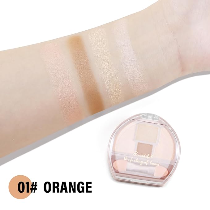 Boobeen 4-Color Makeup Palette, Highly Pigmented Glitter Eyeshadow Contour Palette with Smudger, Multi-purpose Face Makeup Palette for Eye/Face/Highlighter, Creates Shimmer Finishes, Long-lasting