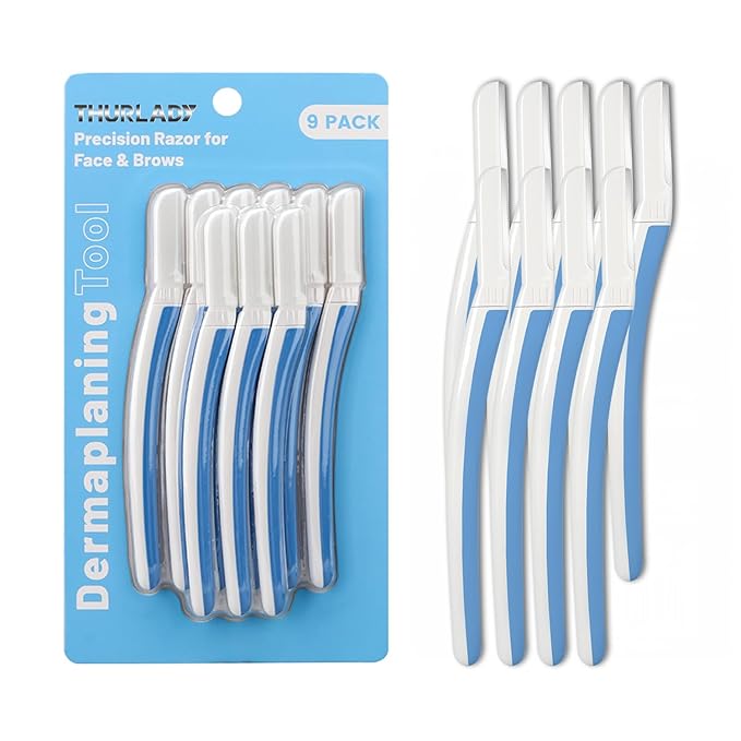 Face Razors for Women, Dermaplane Razor for Women Face, Eyebrow Razor, Dermaplaning Tool, Skin Safe Microblades, Peach Fuzz Remover (9ct, Aegean Frost)