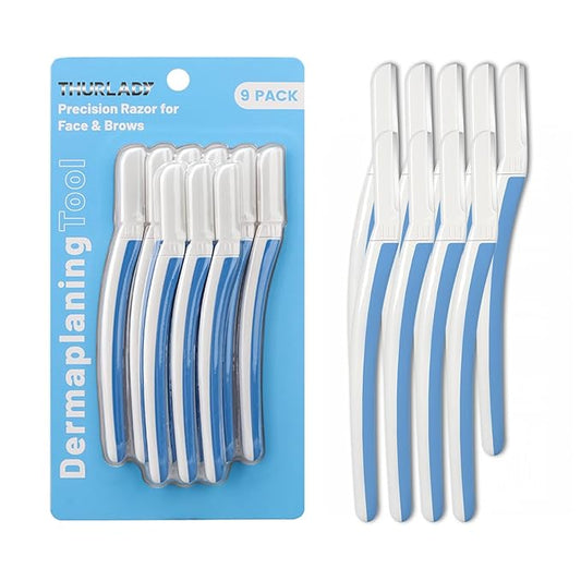 Face Razors for Women, Dermaplane Razor for Women Face, Eyebrow Razor, Dermaplaning Tool, Skin Safe Microblades, Peach Fuzz Remover (9ct, Aegean Frost)