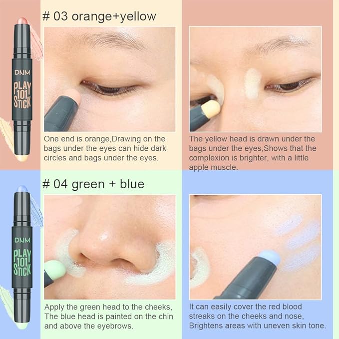 evpct 5Pcs 2In1 Face Cream Makeup Highlighter Highlight Contouring Concealer Contour Sticks Kit Bronzer Highlighter Makeup Stick and Contour Palette Illuminator Highly Piamented Long Lasting Brighten