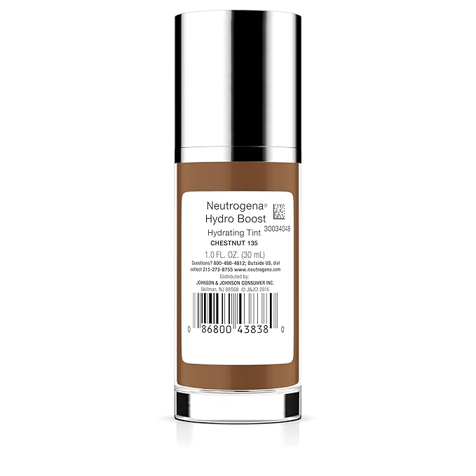 Neutrogena Hydro Boost Hydrating Tint Foundation Makeup for Dry Skin, with Hyaluronic Acid, Lightweight Oil-Free Water Gel, Non-Comedogenic, 135 Chestnut Color 1.0 fl. oz