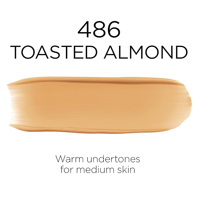 L'Oreal Paris Makeup Infallible Up to 32 Hour Fresh Wear Lightweight Foundation, 486 Toasted Almond, 1 Fl Oz, Packaging May Vary