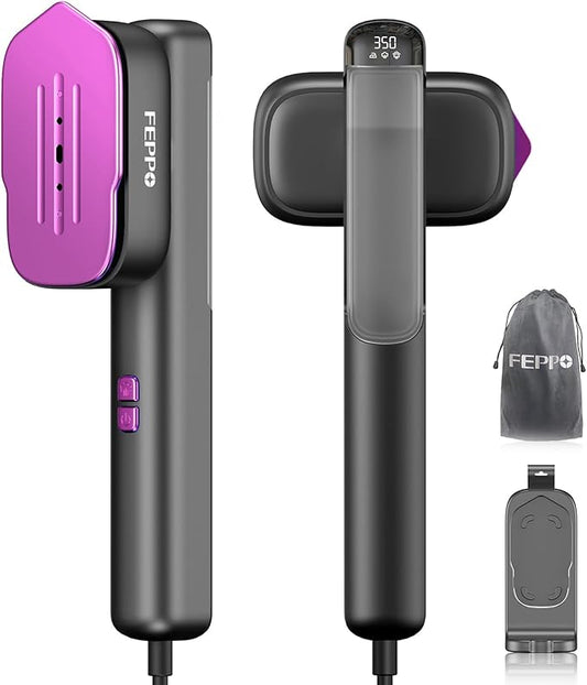 FEPPO Travel Steamer for Clothes, 110-240V Dual Voltage Portable Mini Steamer & Iron 2in1, 1100W Powerful Garment Steamer, Fast Heat Up, Travel Size, HD Display, for Home & Global & Europe Travel