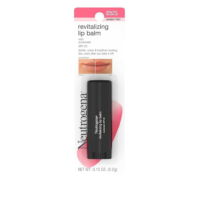 Neutrogena Revitalizing and Moisturizing Tinted Lip Balm with Sun Protective Broad Spectrum SPF 20 Sunscreen, Lip Soothing Balm with a Sheer Tint in Color Healthy Blush 20, .15 oz