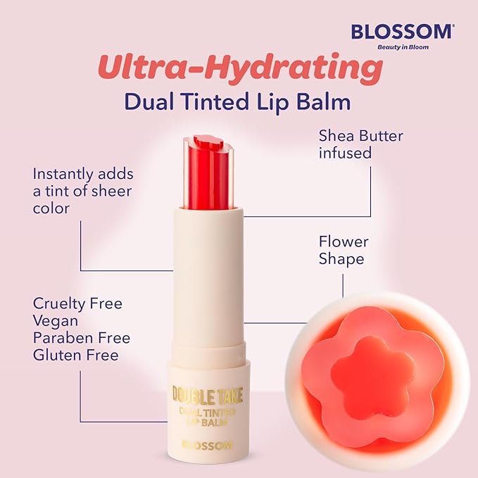 Blossom Double Take Flower Shaped Dual Tinted Moisturizing Lip Balm with Shea Butter, 0.13oz/3.6g, Cherry Red