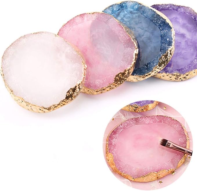 1pc White Golden Edge Resin Nail Art Palettes Nail Mixing Palette Polish Color Mixing Plate Nail Holder Display Cosmetic Mixing Tools Makeup Palette Tray Accessories (white)