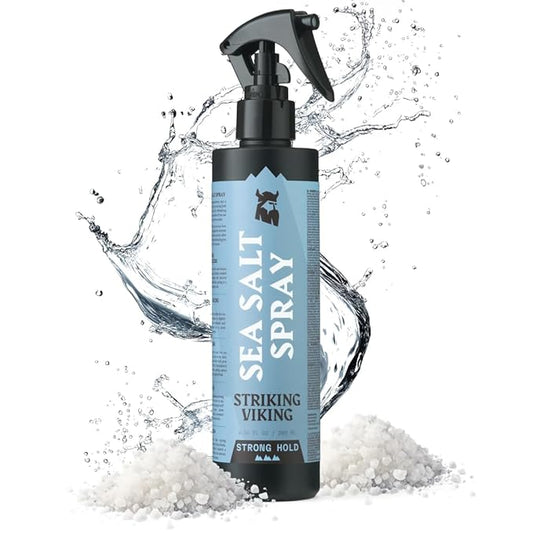 Striking Viking Sea Salt Spray for Men - Strong Hold - 200ml (6.76 Fl Oz) Blue Ocean - Texturizing, Volumizing & Curl Enhancing - Paraben Free - Sea Salt Spray for Hair Women