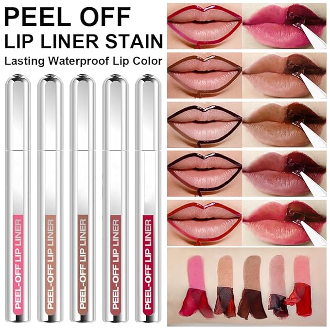 3 Colors Peel Off Lip Liner Stain Kit, Long Wear Matte Lip Tint Stain Set with Tweezer for Women, Waterproof Transfer Proof Highly Pigmented Peel Off Liquid Lipstick for All Skin Types (#3,4,5)