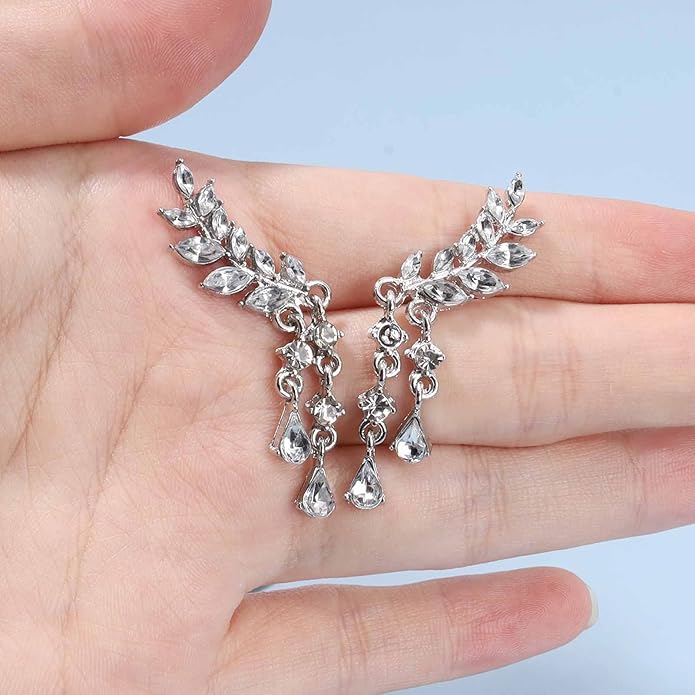 Boho Rhinestone Ear Crawler Earrings Gold Crystal Wing Ear Climber Earrings Angel Wing Crystal Dangle Earrings Cz Wing Studs Earrings Jewelry for Women and Girls