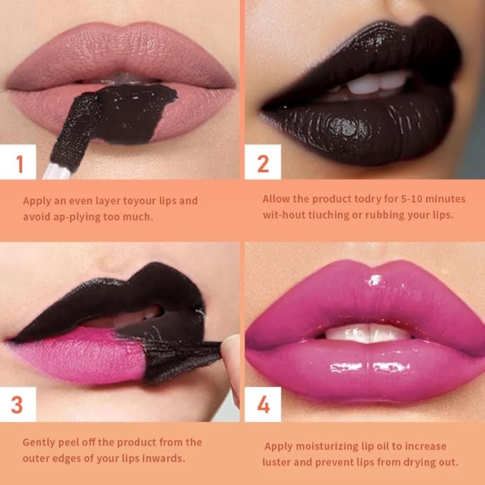 Deep Raspberry Peel Off Lip Gloss Tattoo and Lip Oil, Lip Stain Peel Off Masque - Peel Off Lip Tint ,Long Lasting Waterproof Transfer-proof Lip Mask Lip Gloss Peel Off Lip Liner,Stay Lip Makeup 05#