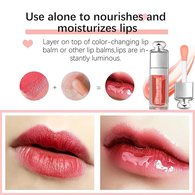 Hydrating Lip Glow Oil, Moisturizing Plumper Lip Gloss, Transparent Plumping Balm, Tinted Balm Care 0.2 OZ - 020 MAHOGANY