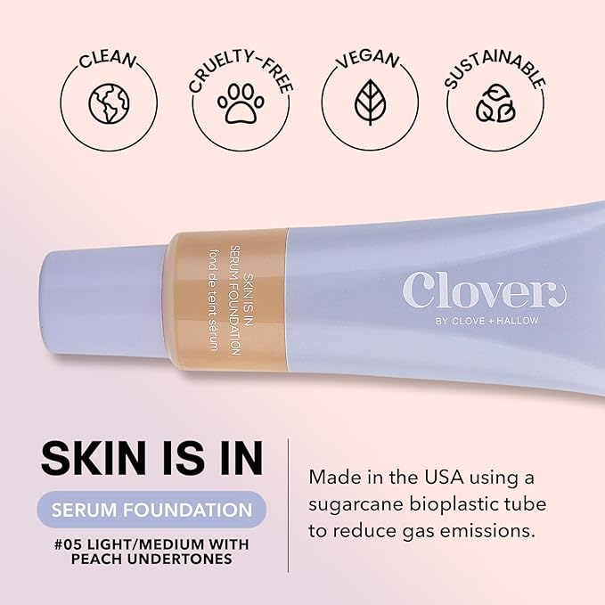 Clover Skin Is In Serum Foundation | Hydrating Face Serum, Lightweight Foundation, Cruelty-Free & Vegan | With Squalane And Sunflower Seed Wax | 30 ml - Shade 05 (Light)