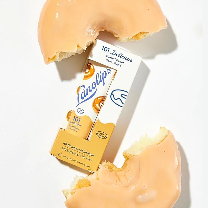 Lanolips 101 Delicious Glazed Donut - Lip Balm with Vitamin E Oil and Lanolin for Lip Hydration - Naturally Flavored Lanolin Lip Balm for Very Dry Lips - Dermatologist Tested (.35 Oz)
