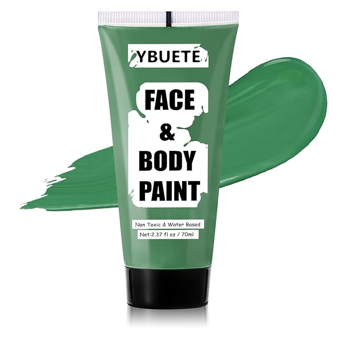 Green Water Based Face Body Paint for St. Patrick’s Day, 2.37 OZ Large Tube Full Coverage Face Paint for Cosplay Gamora Hulk Witch, Washable Green Body Painting Cream Adult Halloween SFX Makeup