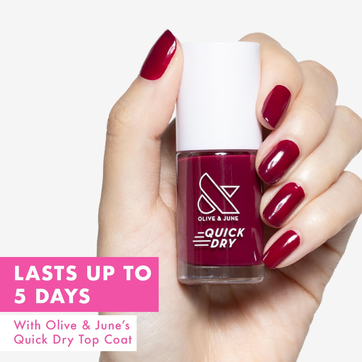 Olive & June Quick Dry Nail Polish | Instant, Fast-Drying, Smudgeproof Color | 15-free, Vegan, Cruelty-Free Formula | Lasts up to 5 Days | Salon-Quality Manicure, Pedicure at Home | Mulberry | Maroon
