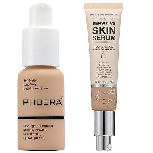 PHOERA Foundation Full Coverage,and Medium Coverage 2024 New PHOERA Foundation Makeup for Mature Skin,Lightweight Wrinkles Matte Natural Finish for a Flawless Complexion(104+N03/Buff Beige+Buff Beige)