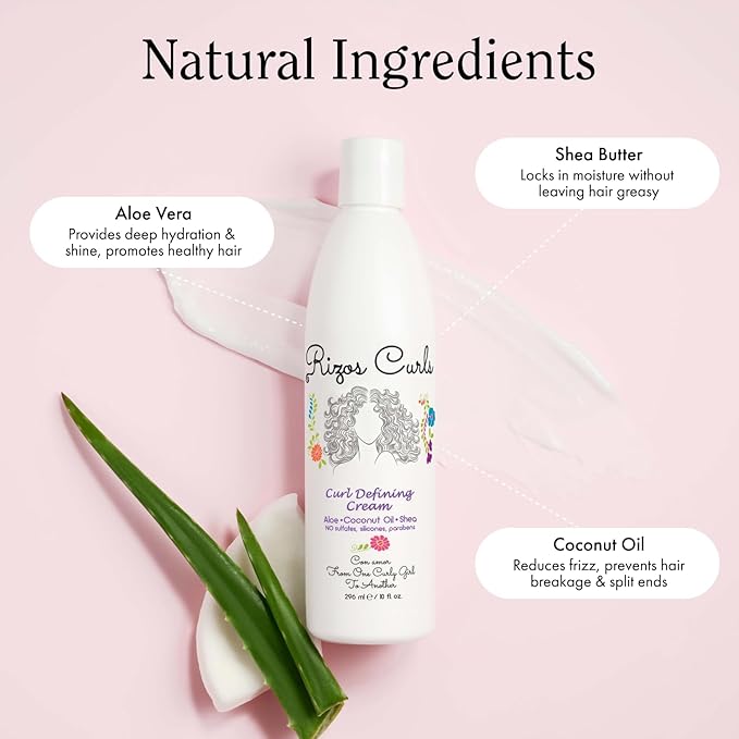 Rizos Curls Curl Defining Cream for Wavy, Curly, Coily, Kinky Hair Frizz Control, Defines, Softens, Moisturizes, Adds Shine for Hair Types Sulfate & Paraben Free